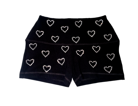 Crystal Heart Shorts Black